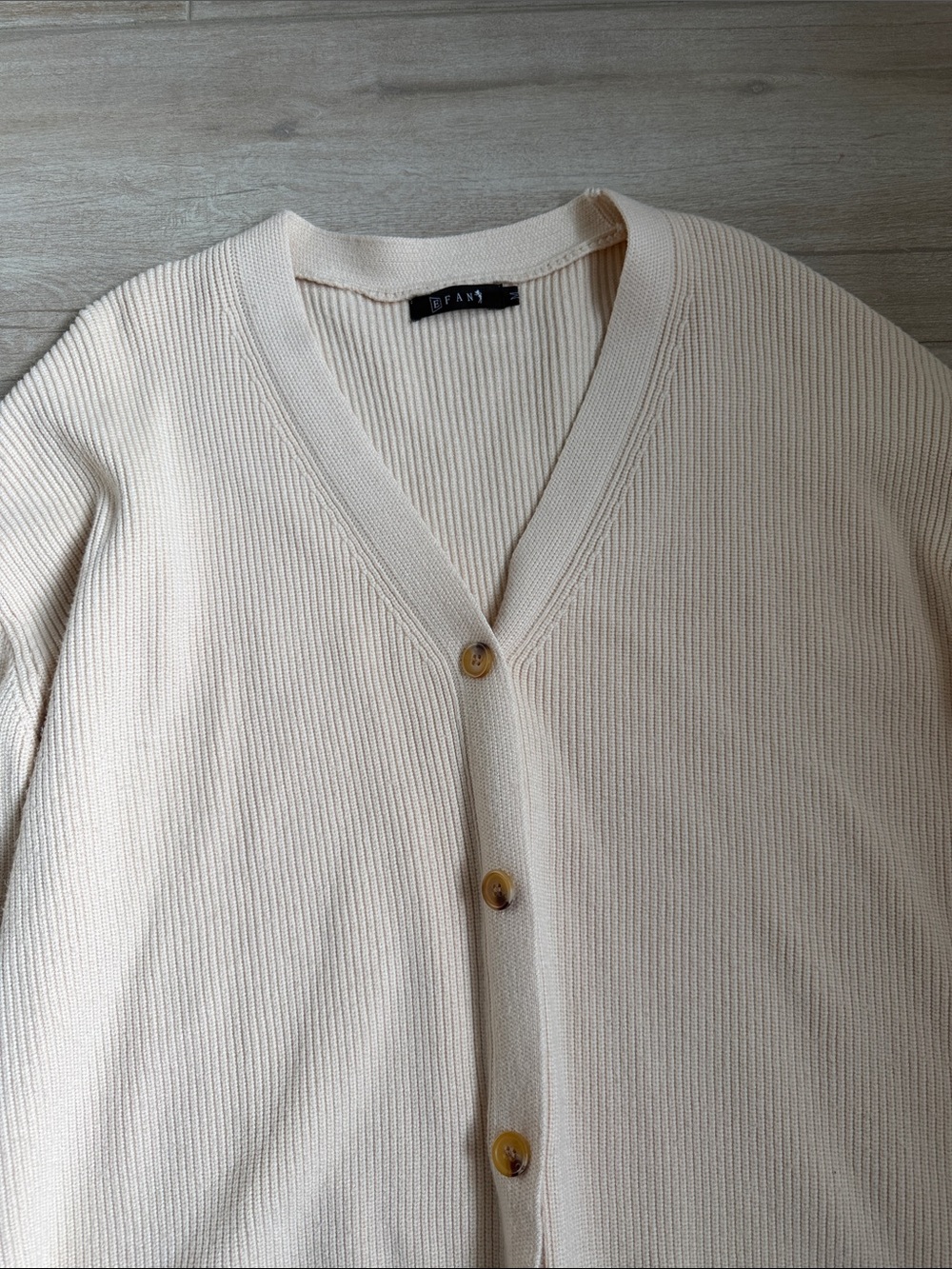 Light Cream Ribbed V-Neck Button Cardigan - Picture 2 of 3